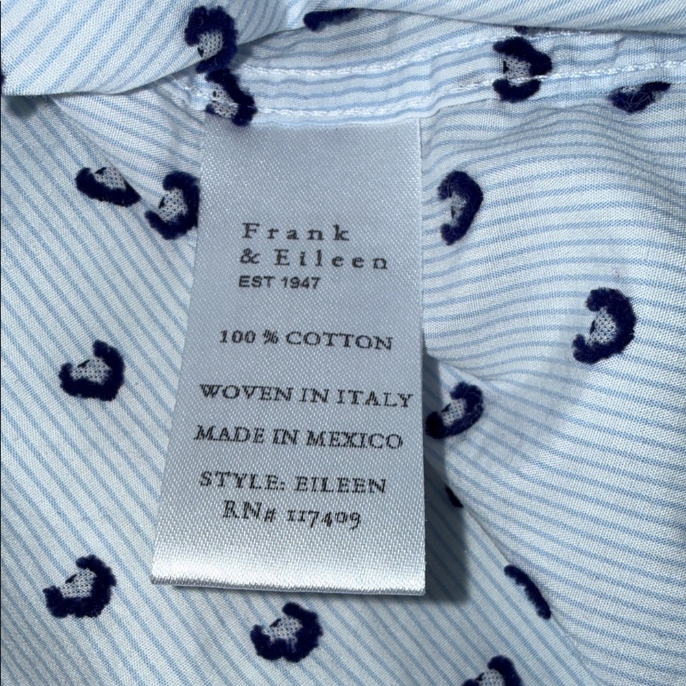 EUC Frank & Eileen - Women Button Down Shirt in Blue Stripe w/ Navy Hearts - Picture 9 of 13
